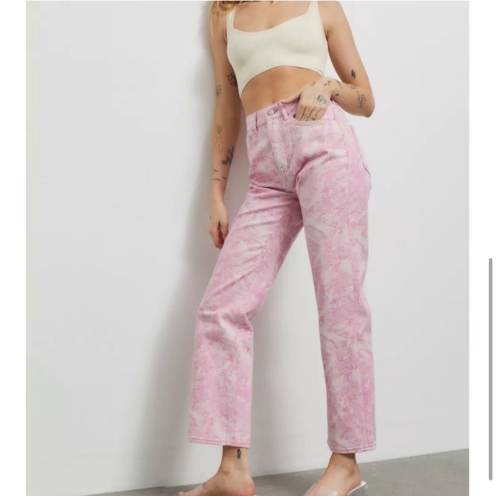 NWT UO Pink Print Funky Vintage Cowboy Jeans Straight Leg Rigid Denim y2k 27 28